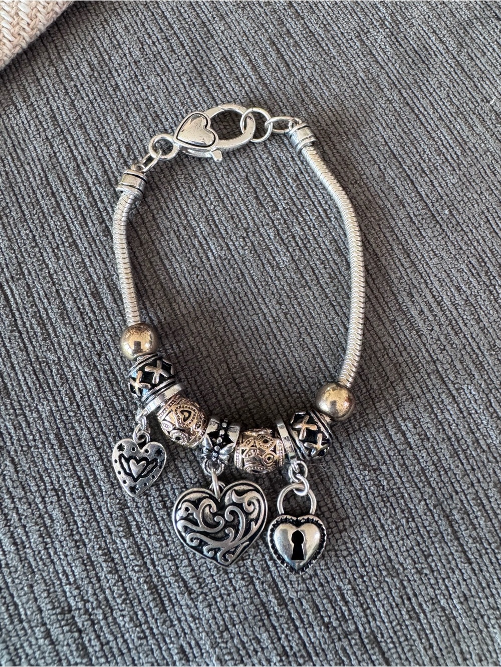 Silver and Gold Heart Charm Bracelet - Women's Jewelry